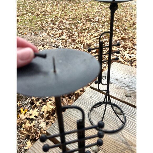 Set Of 3 Vintage Trumpet-Shaped Black Metal Pilar Candle Holders - Picture 8 of 13
